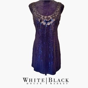 WHBM Black Party Dress A-line Floral Sequin Burst Sleeveless Cocktail LBD Size 2